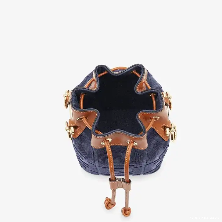 Cheap Blue Mon Mini Canvas Motif Bucket Tresor Fendi In FF Bag 0623